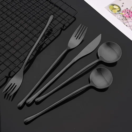 Miniatura 6 de JASHII Juego de cubiertos mate de acero inoxidable 304 de 24 piezas, incluye cuchillos para carne, servicio para 4, mango redondo, acabado satinado