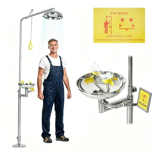 lukar Estación de ducha de emergencia para lavado de ojos, estación de ducha de lavado de ojos de acero inoxidable 304, estación de ducha combinada