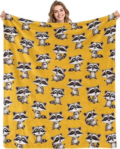 Miniatura 20 de Manta de animales del zoológico, regalos para los amantes del bosque, animales salvajes, oso, búho, sika, ciervo, ardilla, mapache, zorro, conejo