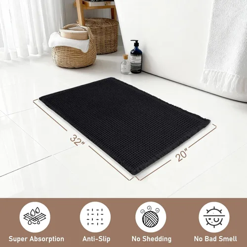 Miniatura 2 de Hiasan Tapete de baño de punto gofre, súper absorbente, antideslizante, con borlas, lavable a máquina, tapete con parte trasera de goma ultra suave
