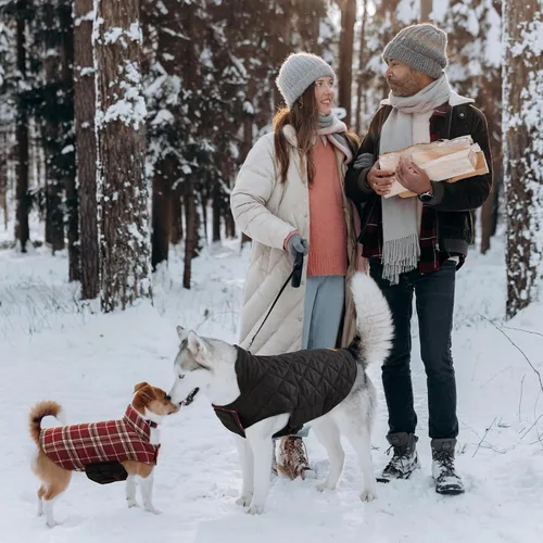 Miniatura 7 de Kuoser - Abrigo rojo para perro, abrigo de invierno a cuadros, impermeable, reversible, S-XS