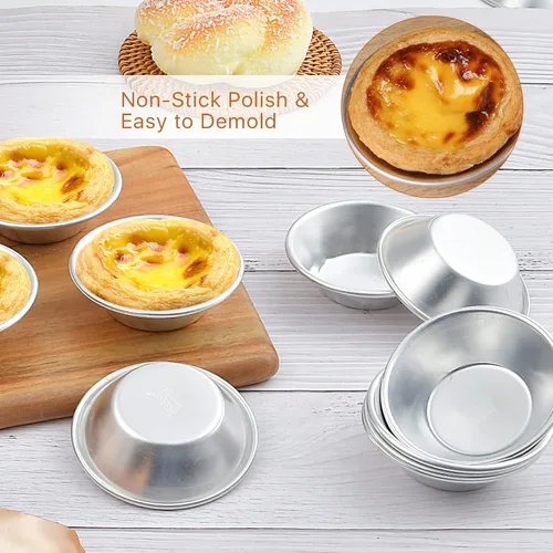 Miniatura 5 de Paquete de 25 moldes para tartas de huevo, moldes de postre para galletas, moldes pequeños de aluminio antiadherentes para tartas de hornear