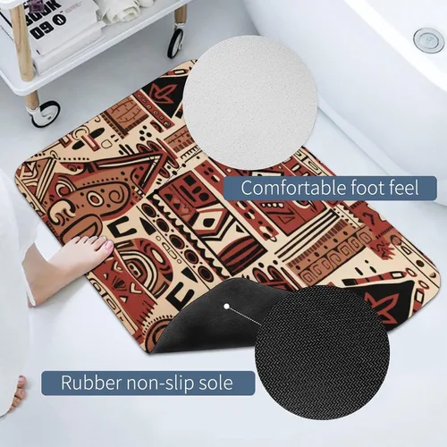 Miniatura 4 de Tapetes de baño para baño, color rojo, beige, marrón oscuro, patrón de tribu secreta, estilo bohemio, absorbente de agua, antideslizante, alfombra