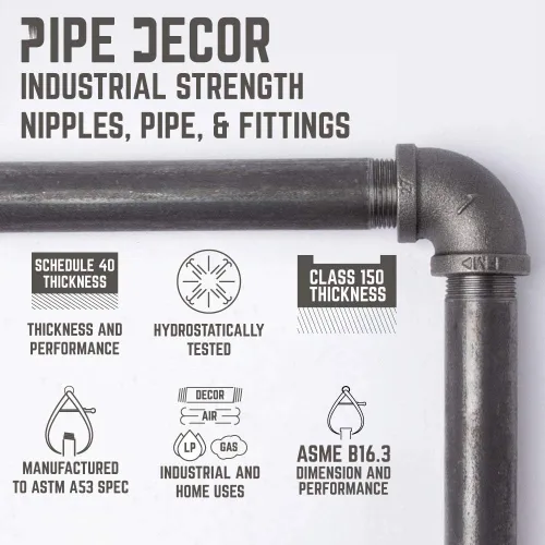 Miniatura 7 de Pipe Decor Soportes industriales para estantes – Juego de dos, accesorios industriales de acero gris hierro, bridas y tubos para estantes flotantes