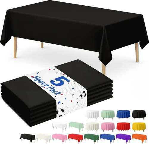 Fixwal Mantel de plástico negro desechable de 54 x 108 pulgadas, mantel rectangular impermeable, paquete de 5 para graduación, decoración de fiesta