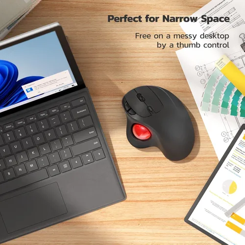Miniatura 6 de Nulea Ratón Trackball Inalámbrico M501, Ergonómico Recargable, Control Fácil con el Pulgar, Seguimiento Preciso y Suave, Conexión de 3 Dispositivos