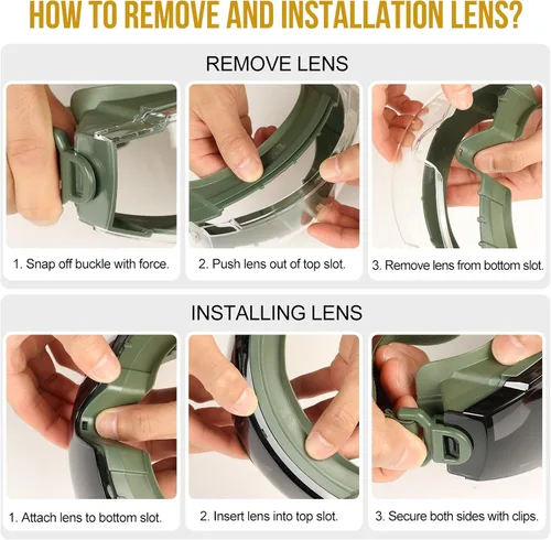 Miniatura 7 de OneTigris Gafas tácticas sobre lentes, gafas tácticas antiniebla, protección de gafas OTG de seguridad con lente intercambiable Verde