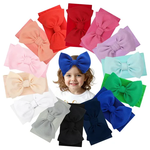Miniatura 15 de YanJie Diademas para bebé, hechas a mano, de nailon, elásticas, con lazos para el pelo, para recién nacidos, niñas, niños pequeños y niños en negro