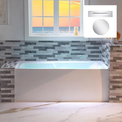 Miniatura 15 de WOODBRIDGE Bañera rectangular de acrílico de 60 pulgadas en blanco con drenaje derecho, desagüe desplegable negro mate incluido BA6030R Mate negro