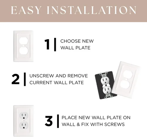 Miniatura 5 de Monarch Abode Placa de cubierta de interruptor de luz basculante – 4 placas de pared blancas decorativas arquitectónicas para tomacorrientes, placas