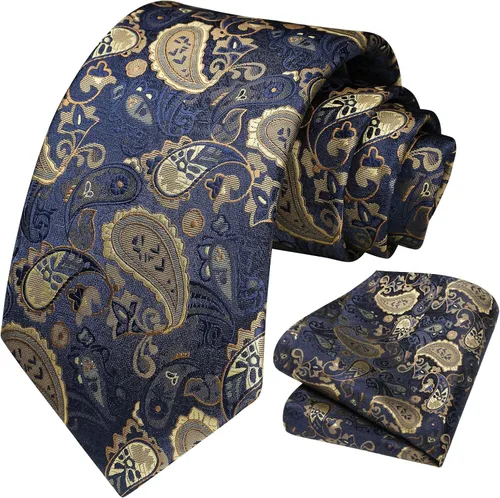 Miniatura 166 de HISDERN Corbatas para hombre, corbata de cachemira y bolsillo cuadrado tejido clásico floral para hombre, corbata de fiesta de boda