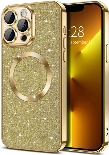 Miniatura 29 de Hython Funda para iPhone 13 Pro Max con purpurina, fundas magnéticas transparentes para teléfono con protector de lente de cámara