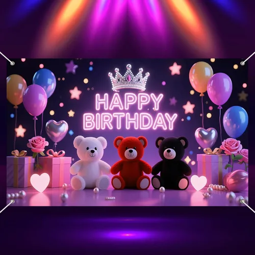 Miniatura 7 de HOMETITUTE Cartel de feliz cumpleaños de 71 x 43 pulgadas con luz negra fluorescente para decoración de fondo de fiesta, controlador de juego azul