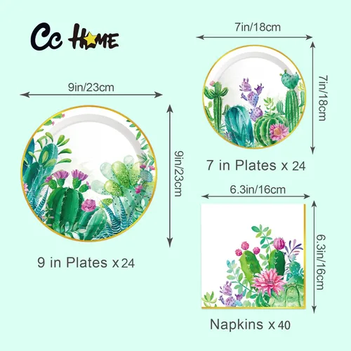 Miniatura 2 de Platos de papel de cumpleaños de cactus suculentos, servilletas, plantas, cactus, juego de vajilla desechable, suministros para fiestas