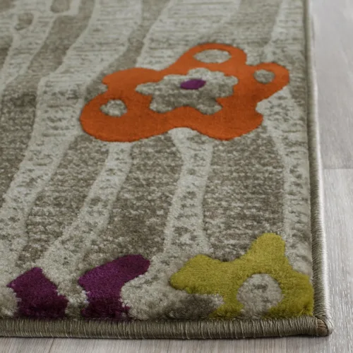 Miniatura 3 de SAFAVIEH Porcello Collection - Alfombra de pasillo, 2 pies 4 pulgadas x 6 pies 7 pulgadas, gris claro y morado, diseño floral, no desprende pelusa