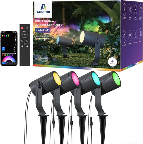Miniatura 10 de APPECK Foco inteligente para exteriores de 600 lm, RGBCW+IC luces de paisaje que cambian de color, paquete de 2 unidades, iluminación de paisaje