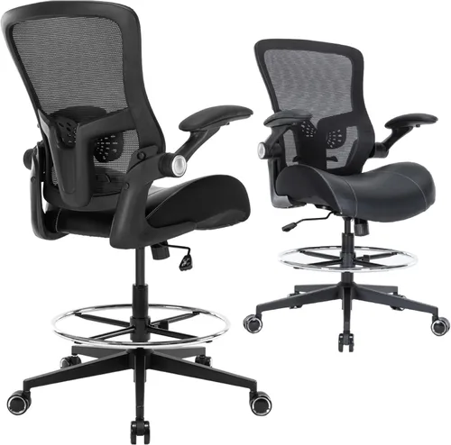 Miniatura 9 de Silla de dibujo, silla de oficina alta con asiento de piel sintética, silla de escritorio de pie, sillas de oficina de altura de mostrador