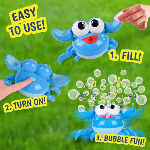 Miniatura 5 de Maxx Bubbles Máquina de burbujas de cangrejo bailarín, soplador de burbujas en movimiento para niños, ilumina y reproduce música, botella
