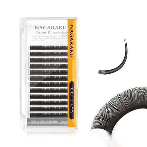 Miniatura 50 de NAGARAKU Extensiones de pestañas elipse con puntas abiertas planas, pestañas individuales de 0.006 in, rizo C, bandeja de mezcla de 0.315-0.591 in