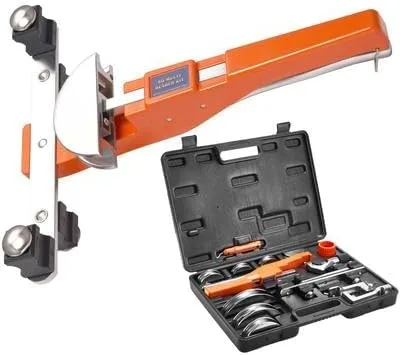Happybuy Dobladora de tubos de tubo, 1/4"-7/8" OD Trinquetadora de trinquete, 90° adelante/reversa, 7 matrices, cortador de tuberías para HVAC, Aire