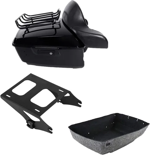 Miniatura 42 de TCMT King - Caja para maletero de motocicleta, almohadilla para respaldo, portaequipajes, altavoces, luces laterales, luz trasera para Harley