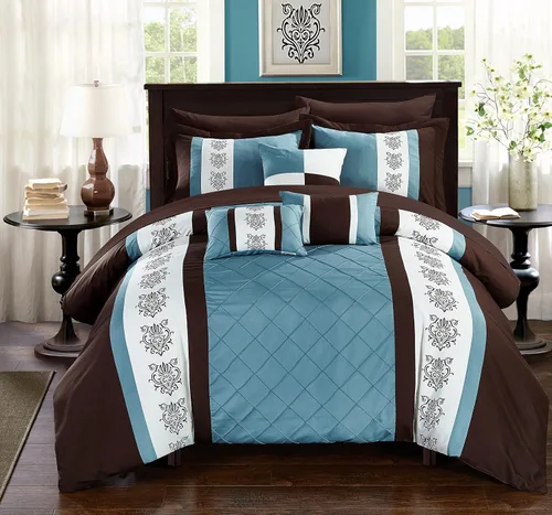 Juego de ropa de cama de 10 piezas Chic Home con edredón con cierre fruncido, para cama king, todo en una bolsa