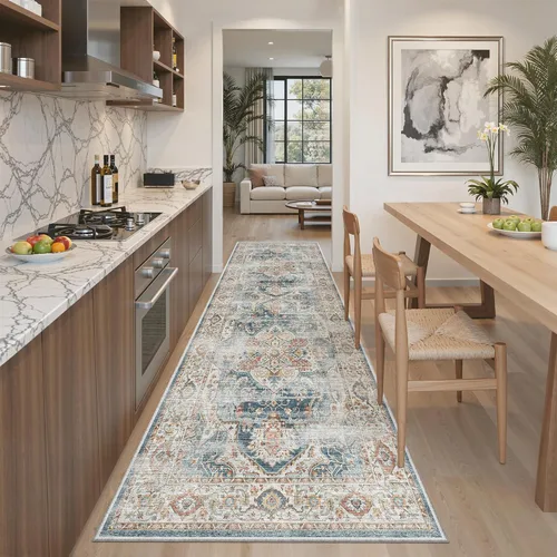Miniatura 273 de Madane Tapete lavable de 2 x 10 pies para pasillo, cocina, recibidor, clásico, suave, antideslizante para interiores, casa de campo, baño, sala