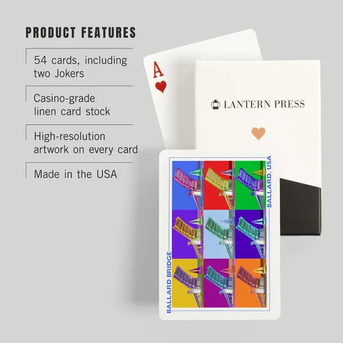 Miniatura 3 de Lantern Press Ballard Bridge, Seattle, WA, Pop Art, 52 Playing Cards for Adults, Poker Size Card Deck