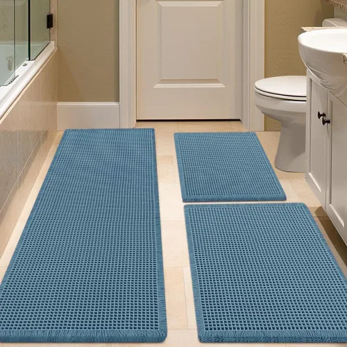 Miniatura 90 de IM HOME Tapete de baño de punto gofre, color caqui, de 24 x 17 pulgadas, tejido bohemio, moderno, absorbente, antideslizante, suave, lavable