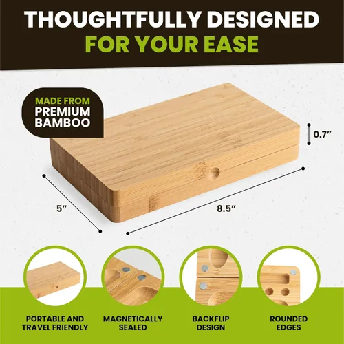 Miniatura 4 de Bandeja plegable de bambú con tapa magnética, duradera, fácil de limpiar, portátil, perfecta para almacenamiento en el hogar o viajes, bandeja