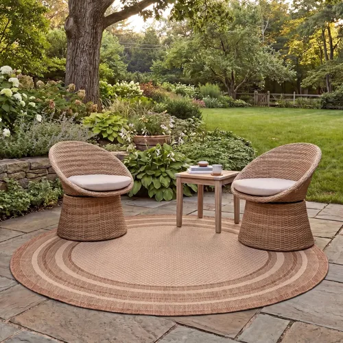 Miniatura 106 de SAFAVIEH Alfombra lavable al aire libre Courtyard Collection – 4' x 5'7", beige oscuro y beige, no desprende pelusa y fácil de limpiar, ideal