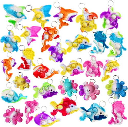30 paquetes de tiburón, tortuga, delfín, pez, pulpo, sirena, ballena, mini océano surtido, juguetes de burbujas para niños, niños, aula,