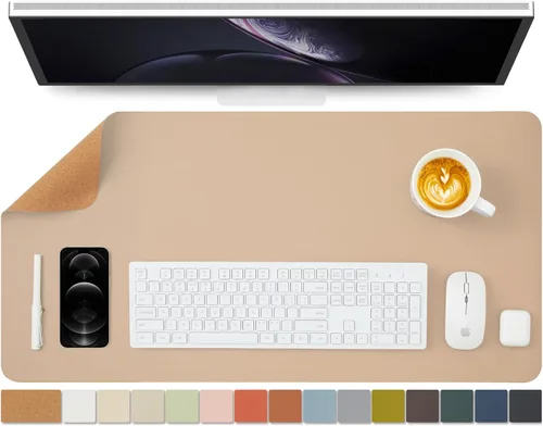 Miniatura 61 de Tapete de escritorio grande de corcho natural y cuero, tapete de escritorio ecológico, protector de escritorio de doble cara, tapete de teclado Café