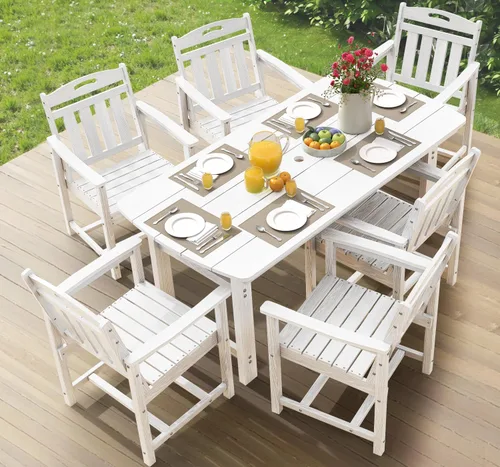 Miniatura 27 de Ciokea Silla de comedor para patio al aire libre, sillas de porche de gran tamaño de HDPE con asiento ancho, muebles de exterior duraderos para todo