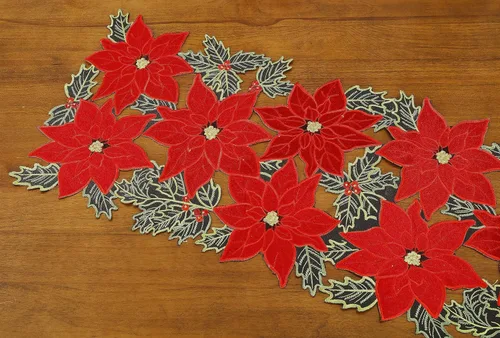 Miniatura 4 de GRANDDECO Camino de mesa navideño para fiestas campestres, bufandas para cómoda bordadas con flores de Pascua navideñas, Navidad, hogar, cocina