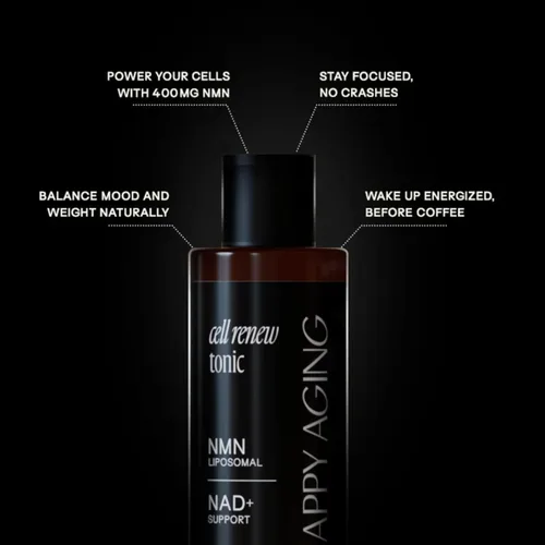 Miniatura 3 de Happy Aging Suplemento liposomal NMN para energía celular, producción de NAD+ y longevidad - Suplemento NAD premium para mujeres - Mejora la salud