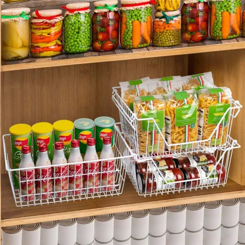 Miniatura 3 de SANNO Cestas grandes para congelador, organizador de almacenamiento de metal, cesta de almacenamiento de alambre para cocina, despensa, baño, juego