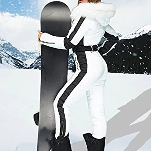 Miniatura 5 de Trajes de nieve para mujer, trajes de esquí para deportes al aire libre, overol impermeable con cremallera, abrigo para mujer (A-Blanco, M)