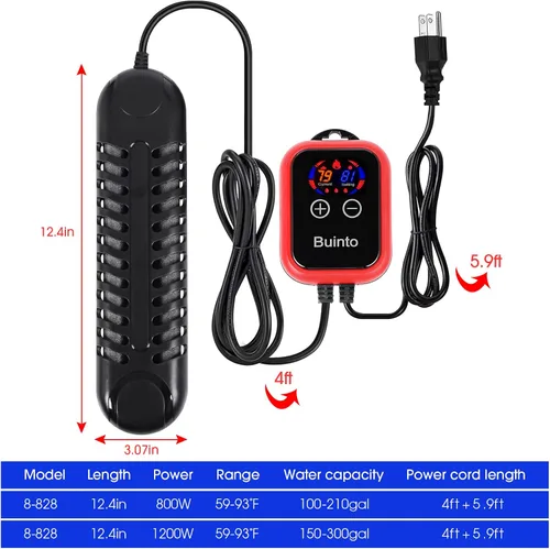 Miniatura 3 de Calentador de pecera. Calentador de acuario. Calentador de estanque pequeño. Calefacción de doble tubo de 800 W. 1200 W, ahorro de energía y ahorro