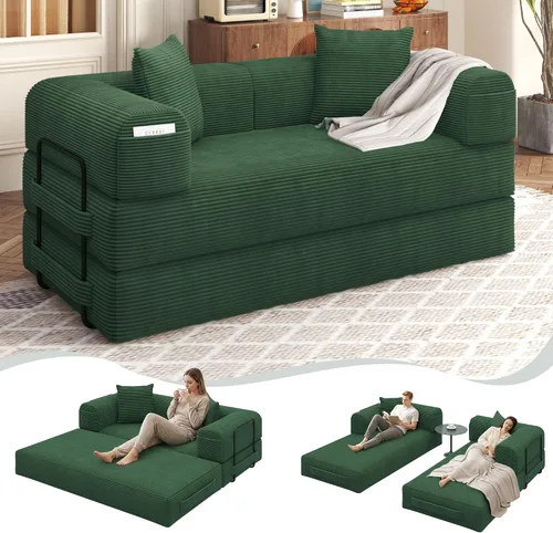 Miniatura 10 de Sofá cama convertible de 80 pulgadas, sofá cama modular 5 en 1 sin hueso con marco fijo y almohada de respaldo extraíble, sofá futón de pana lavable