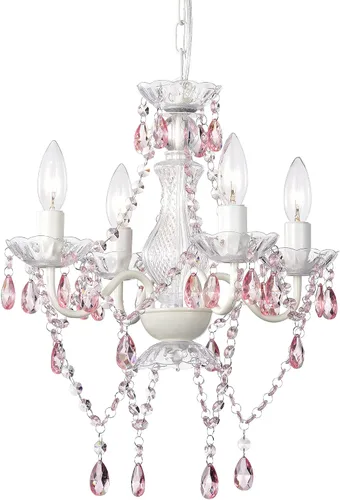 Miniatura 12 de LaLuLa Mini Lámpara de Araña con Cristales de Acrílico Lámpara de Araña Rosa de 4 Luces Lámparas de Araña Modernas para Dormitorio y Habitación