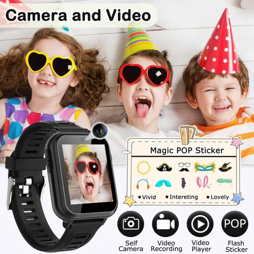 Miniatura 4 de Cosjoype - Reloj inteligente de juego para niños de 4 a 12 años, con 24 juegos de rompecabezas, cámara, pantalla táctil HD, reproductor de música
