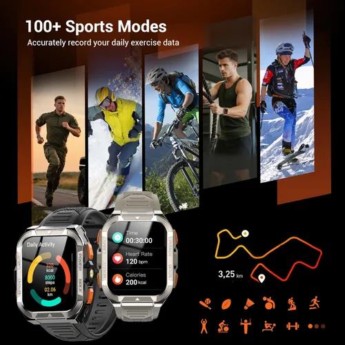Miniatura 6 de Military Smart Watches for Men (Answer/Make Calls),1.91"Fitness Smart Watch for Android and iPhone, GPS Fitness Trackers Watch with Flashlight/Heart