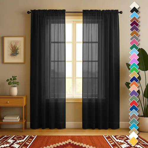 Miniatura 33 de YHSF Cortinas traslúcidas – Juego de 2 paneles para decoración del hogar – Elegantes cortinas de gasa sólida con bolsillo para barra