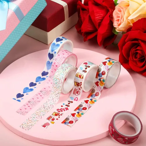 Miniatura 4 de Zonon 6 rollos de cintas Washi para el día de San Valentín, calcomanías de San Valentín para niños, lindas calcomanías de color dulce