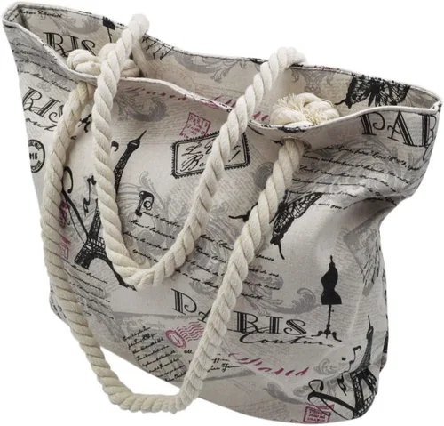 Miniatura 3 de Bolso de hombro de lona de algodón con estampado de mariposa Eiffel de París grande de alta calidad, color beige, Beige