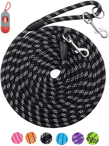 Miniatura 25 de Correa larga para entrenamiento de perros de 10 pies, 16 pies, 30 pies, 50 pies, 100 pies, cuerda de hilos reflectantes, correa resistente para Negro