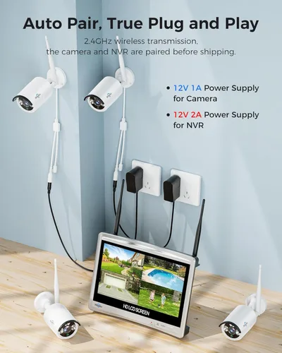 Miniatura 2 de Hiseeu - Sistema de seguridad, ampliable a 16 canales, WiFi Pro 2.4G y 5G, NVR 4K, monitor LCD de 12 pulgadas, cámaras tipo bala, 5 MB, grabación