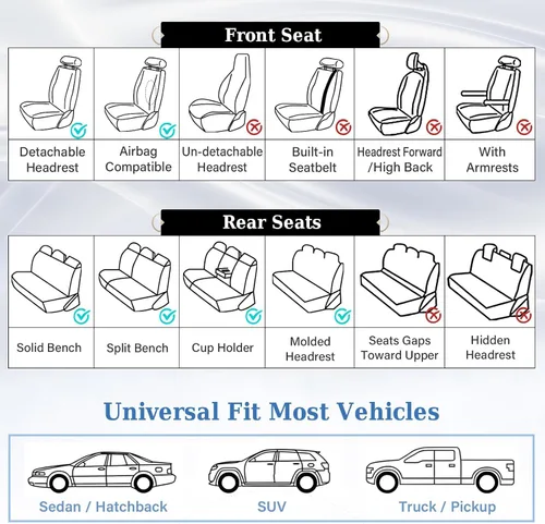 Miniatura 8 de Coverado Fundas de Asientos Delanteros, Funda de Asiento de Cuero Sintético de Lujo Impermeable, Protector de Asiento de Coche Beige, Funda