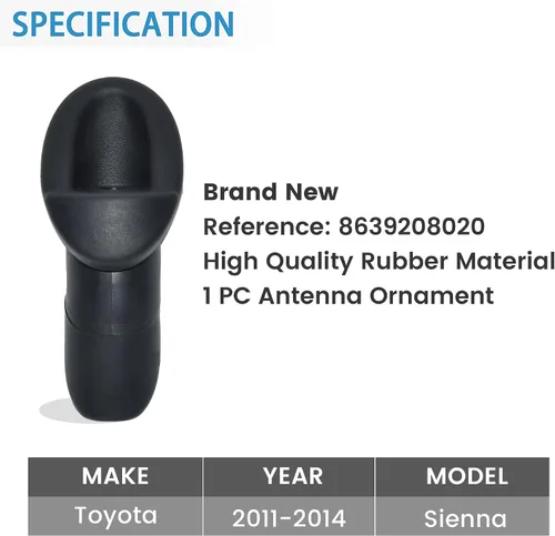 Miniatura 7 de Anina Adorno de antena para Toyota Sienna 86392-08020 2011-2014 Adaptador de antena de montaje negro Bisel de base de antena de radio